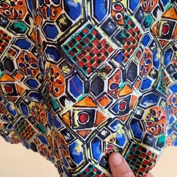Daniel Hechter 100% Silk Geometric Print Blouse Woman Medium Dopamine Old Money - Picture 12 of 15